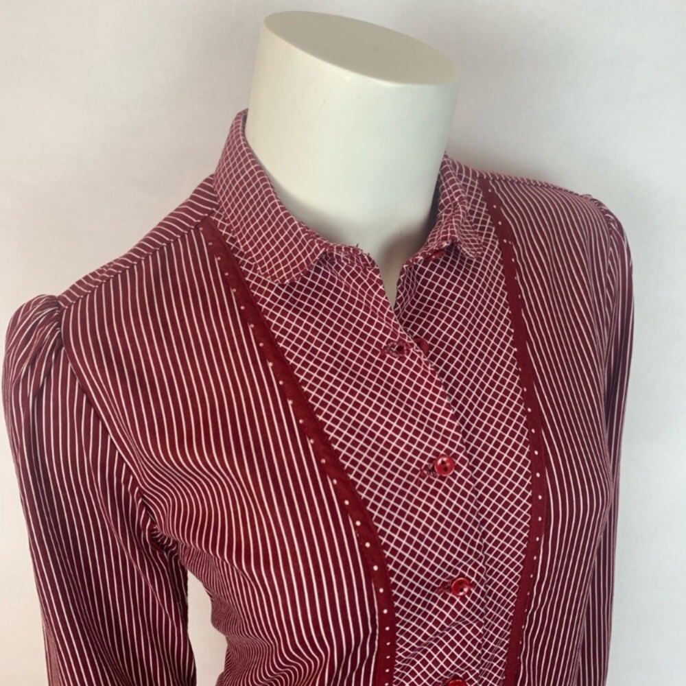 Vintage Lanz Dress Burgundy Stripe Midi Medium - Picture 4 of 15